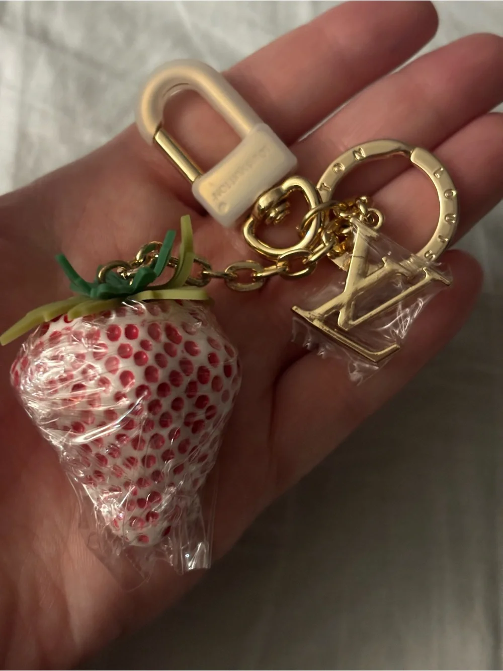 Brand New White Strawberry Charm Keychain